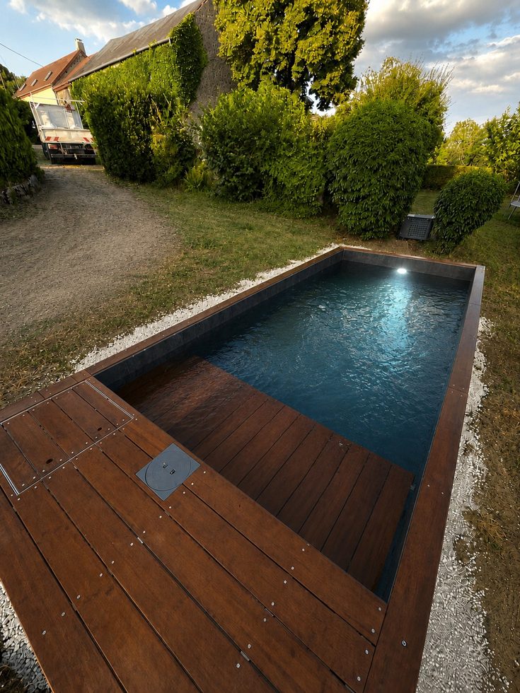 Piscine container réalisée par notre atelier : semi-enterrée